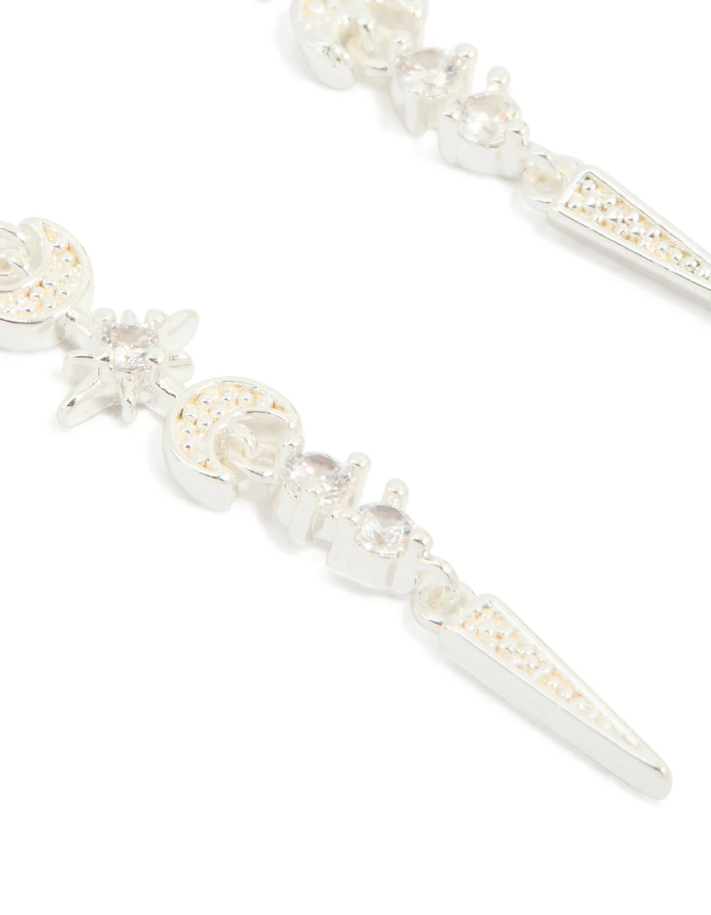 Silver Plated Cubic Zirconia Celestial Linear Earrings - Image 4