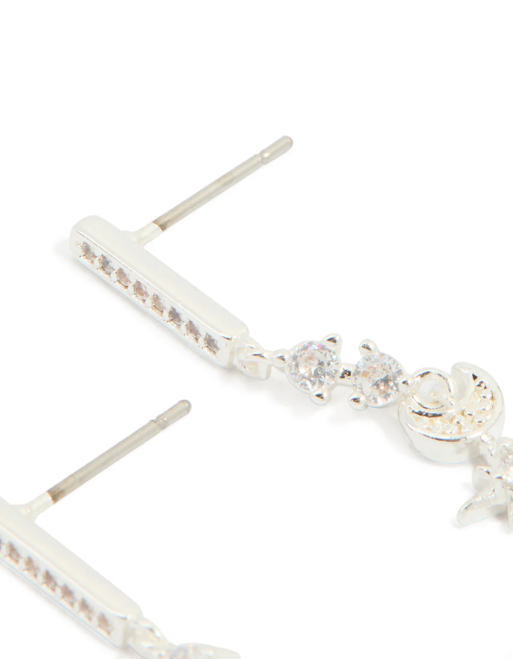 Silver Plated Cubic Zirconia Celestial Linear Earrings - Image 5