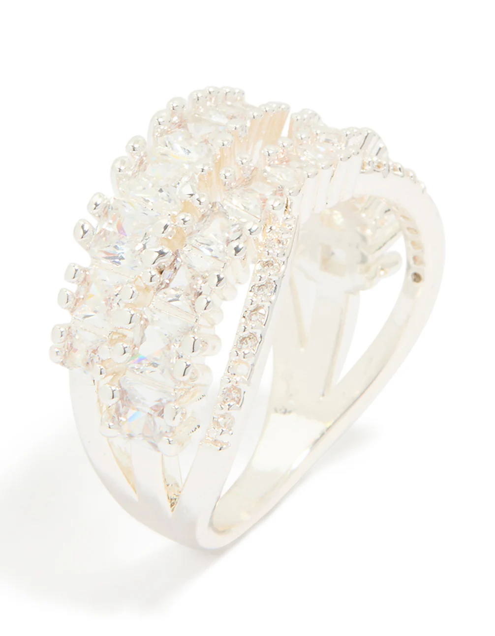 Silver Plated Cubic Zirconia Crossover Layered Ring - Image 4