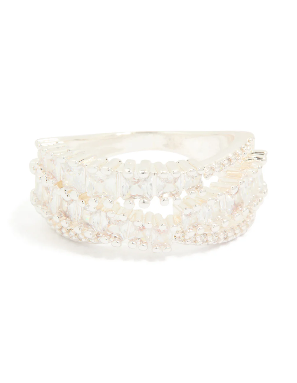Silver Plated Cubic Zirconia Crossover Layered Ring - Image 5