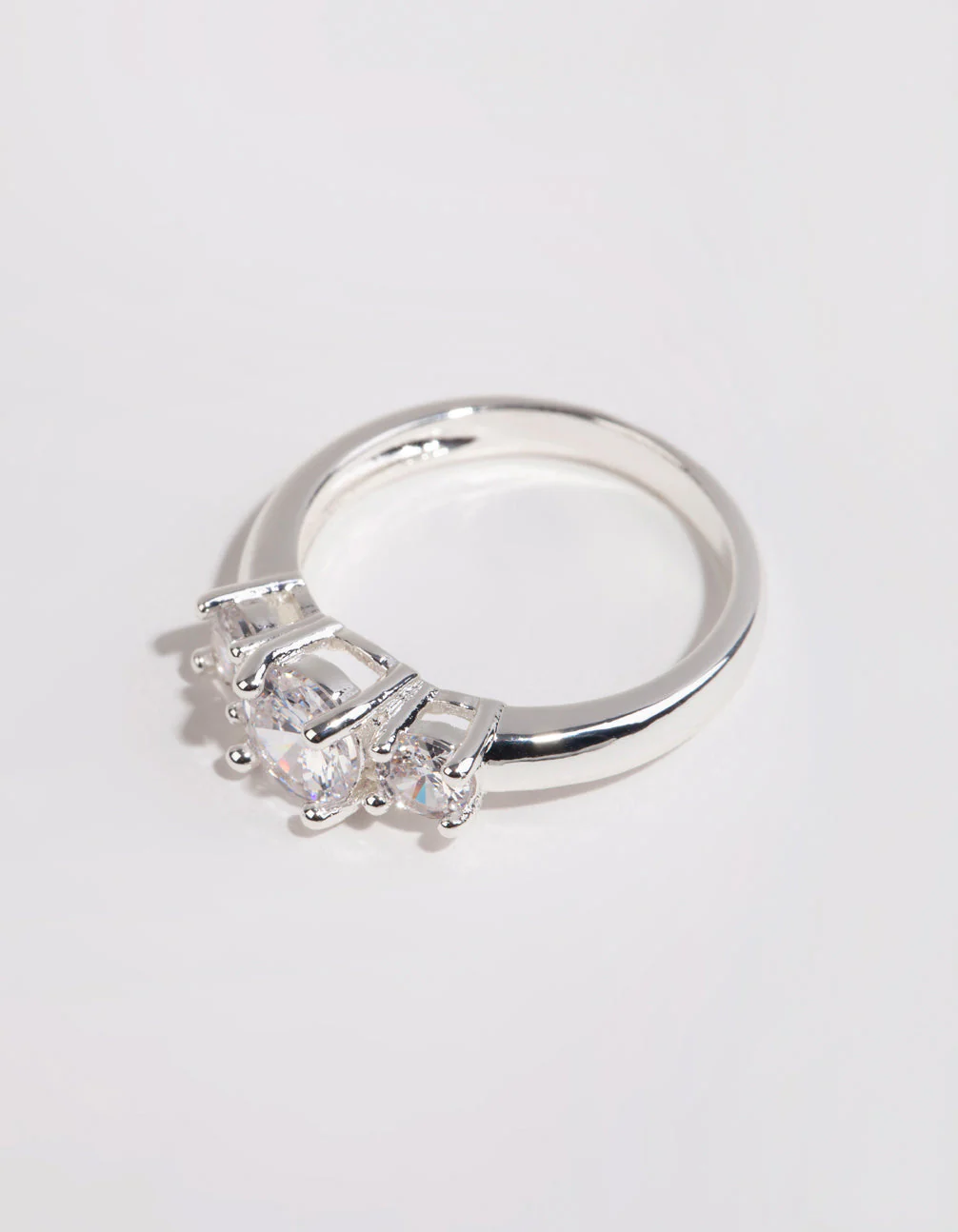 Silver Plated Cubic Zirconia Triple Stone Ring - Image 2