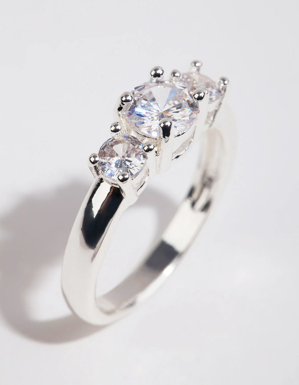 Silver Plated Cubic Zirconia Triple Stone Ring - Image 3
