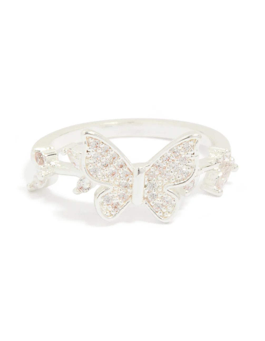 Silver Plated Cubic Zirconia Dainty Butterfly & Leaf Ring - Image 5