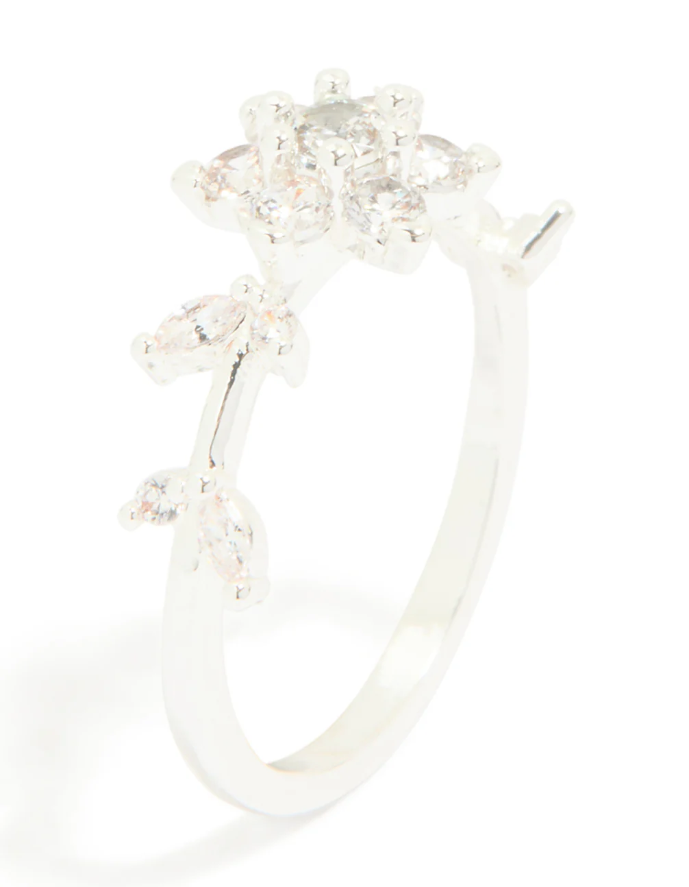 Silver Plated Cubic Zirconia Dainty Flower Ring - Image 4