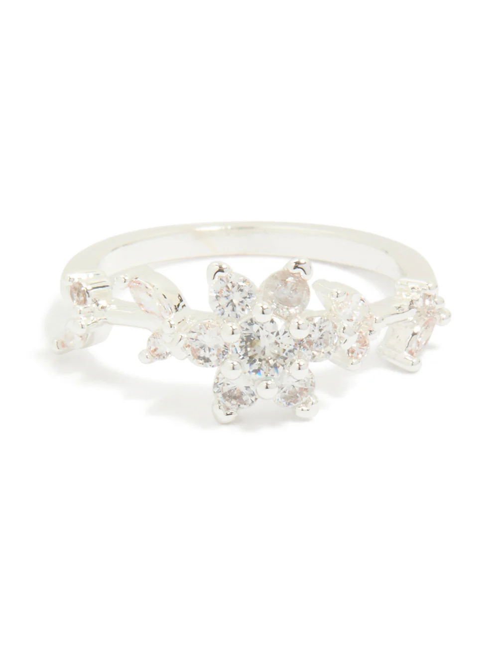 Silver Plated Cubic Zirconia Dainty Flower Ring - Image 5