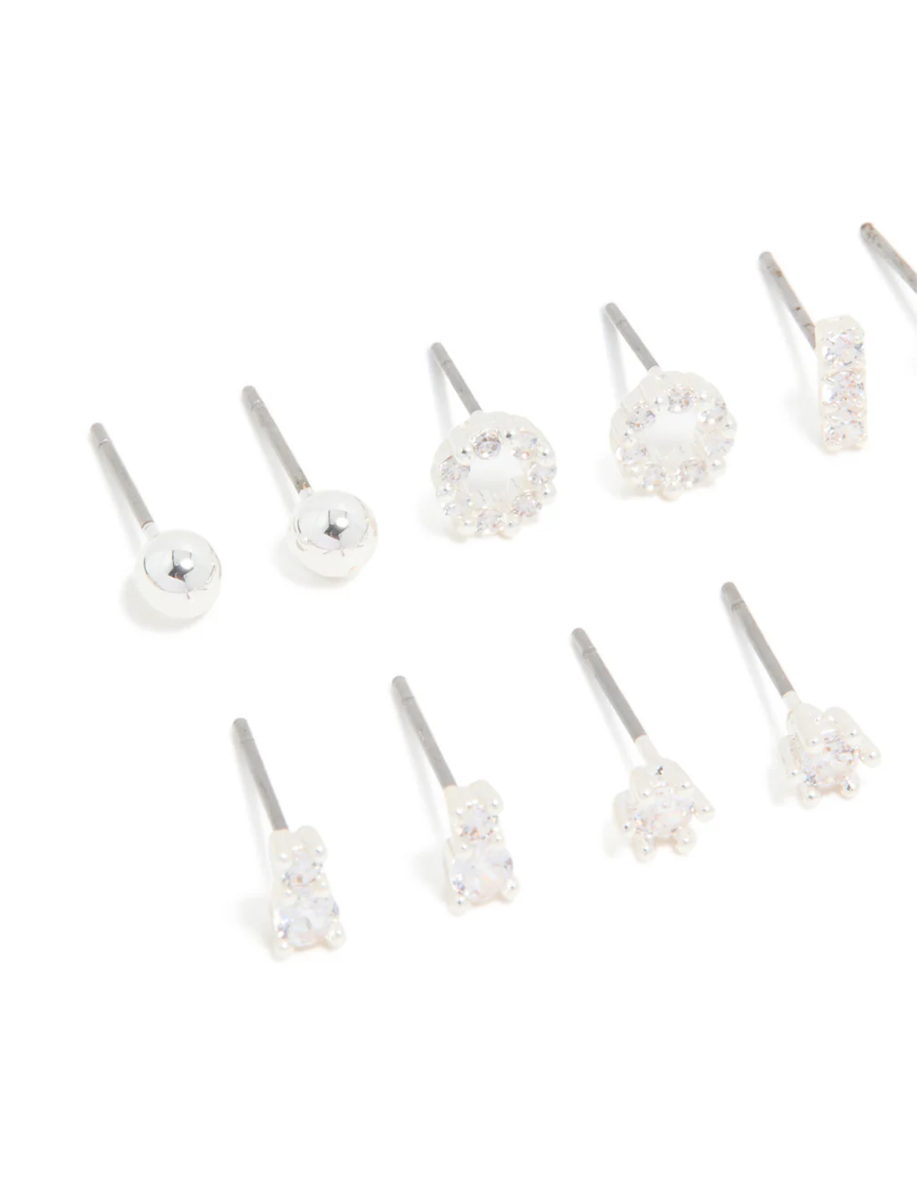 Silver Plated Cubic Zirconia Dainty Motif Stud Earrings 6-Pack - Image 2
