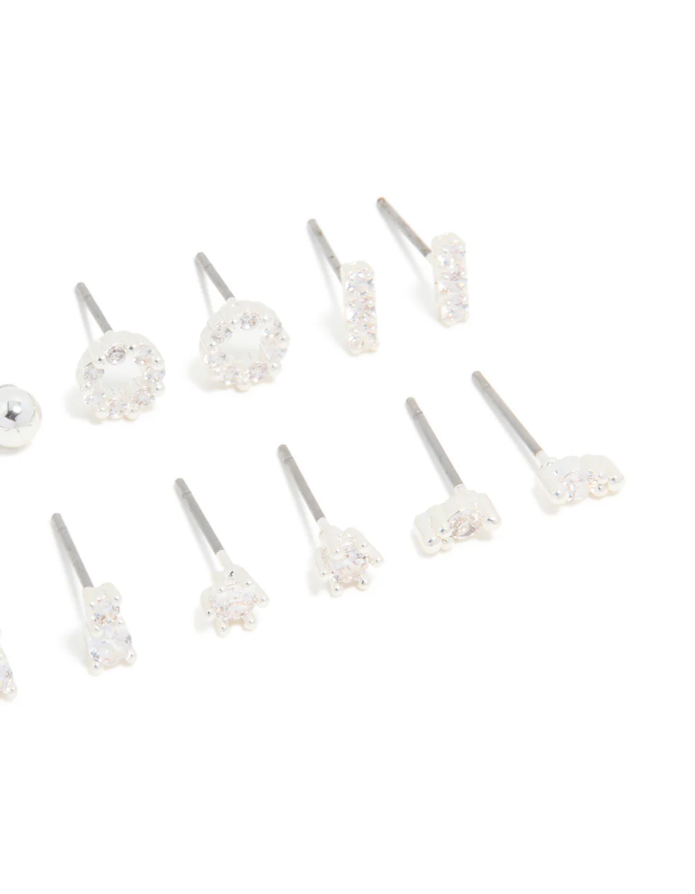 Silver Plated Cubic Zirconia Dainty Motif Stud Earrings 6-Pack - Image 3