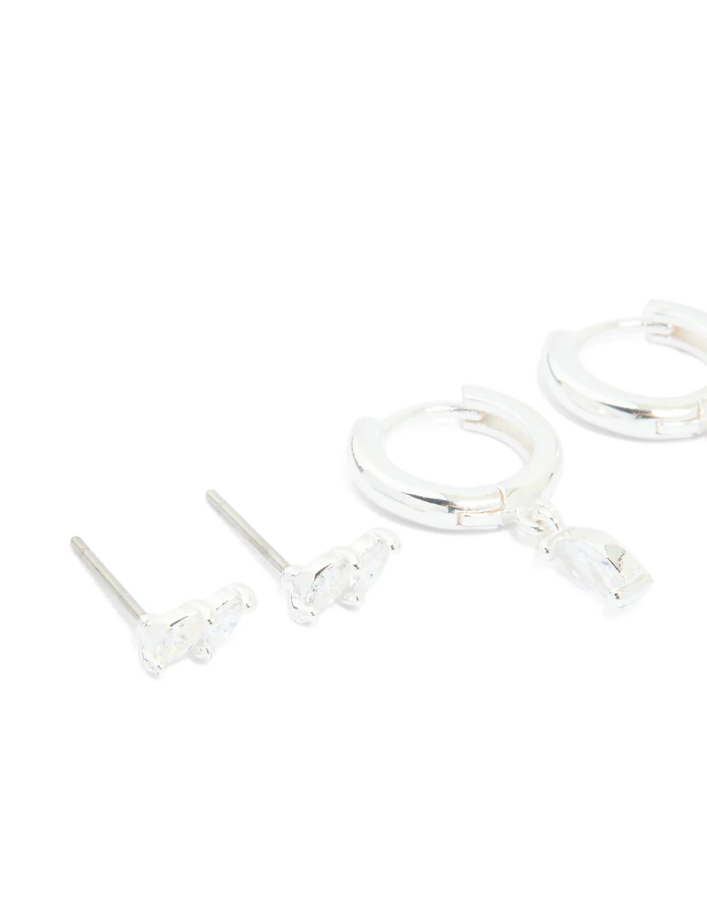Silver Plated Cubic Zirconia Dainty Stud & Huggie Earrings 4-Pack - Image 2