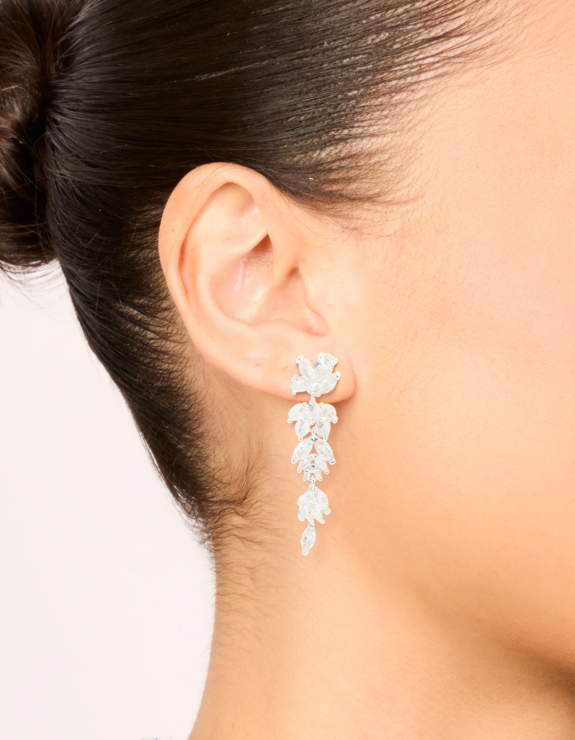 Silver Plated Cubic Zirconia Dazzling Leaf Drop Earrings - Image 2