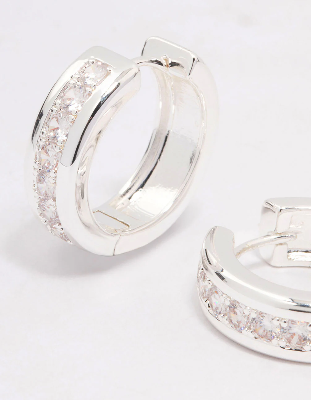 Silver Plated Cubic Zirconia Encased Huggie Hoops - Image 2