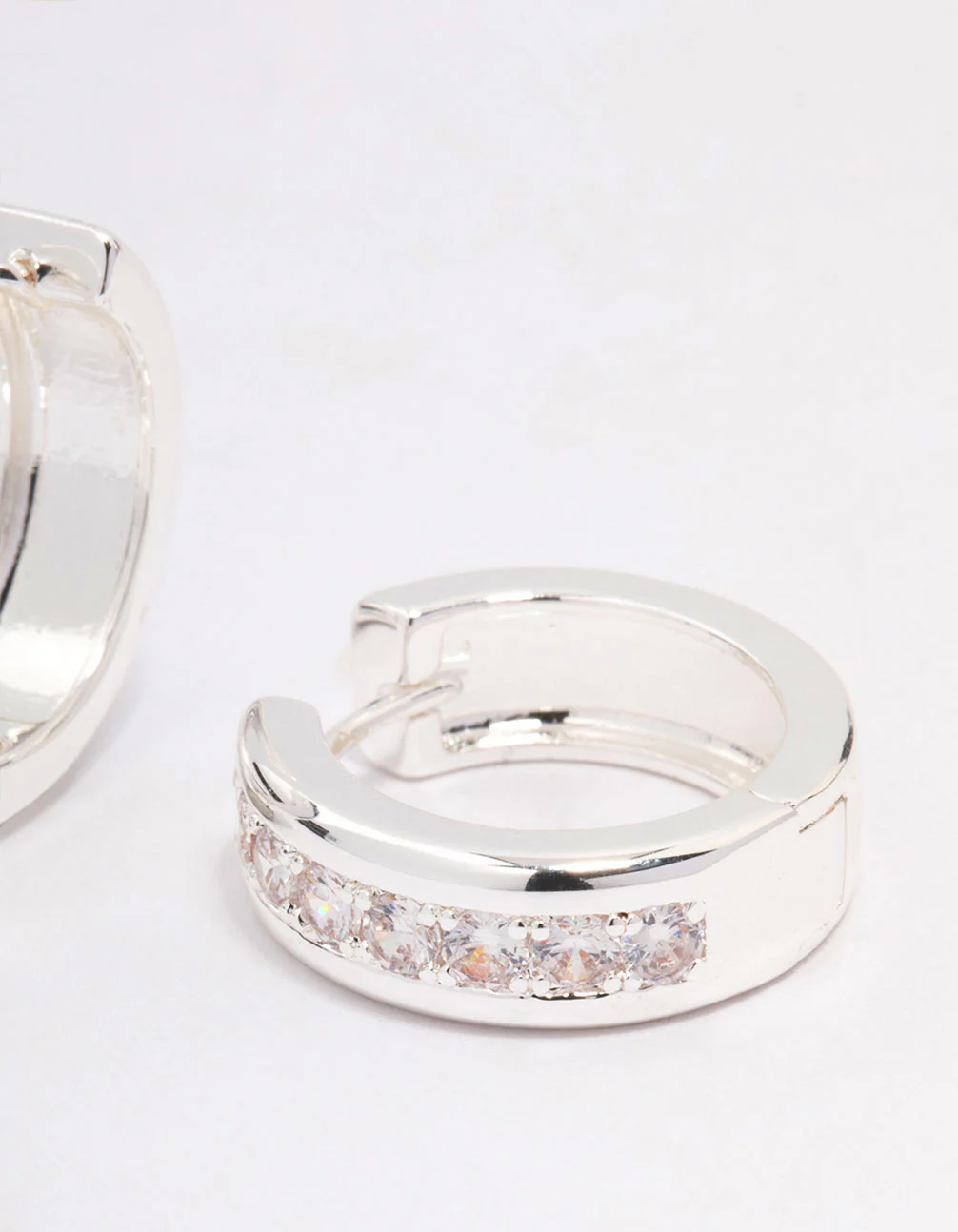 Silver Plated Cubic Zirconia Encased Huggie Hoops - Image 3