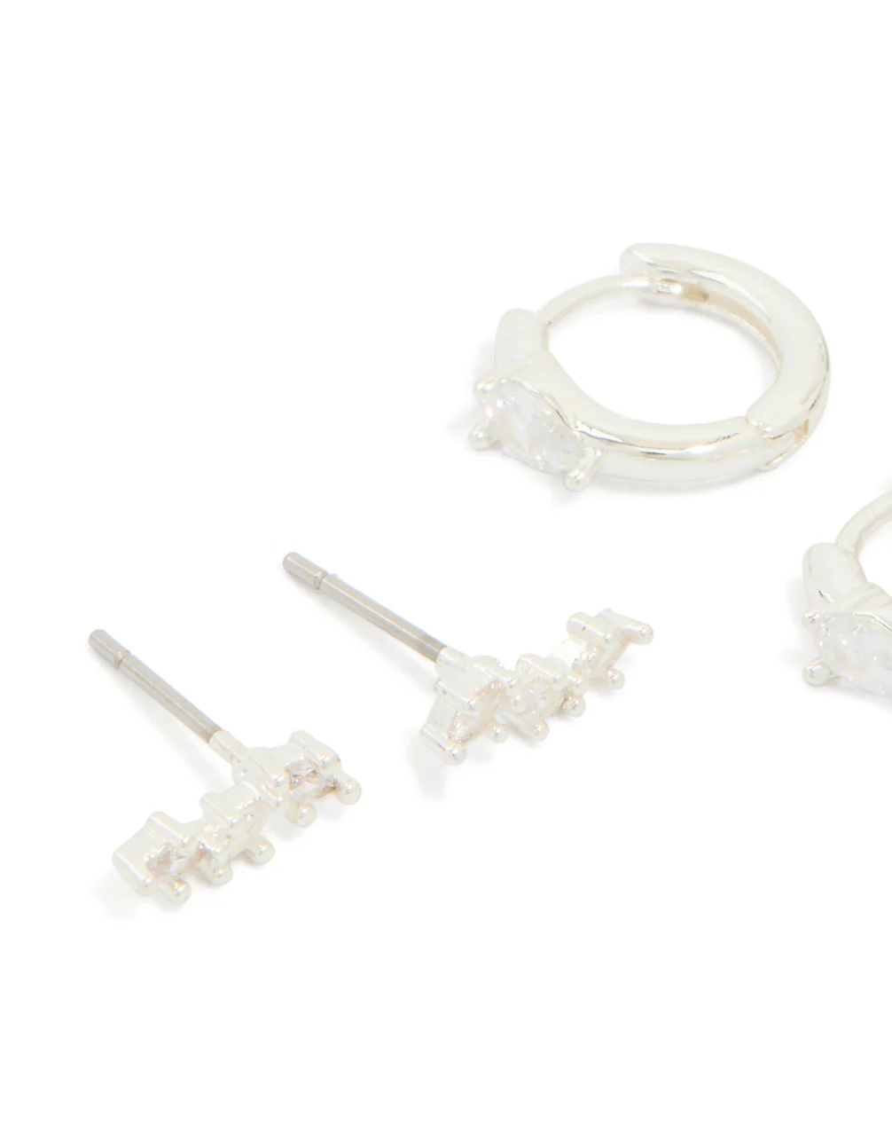 Silver Plated Cubic Zirconia Fine Huggie & Stud Earrings 4-Pack - Image 2