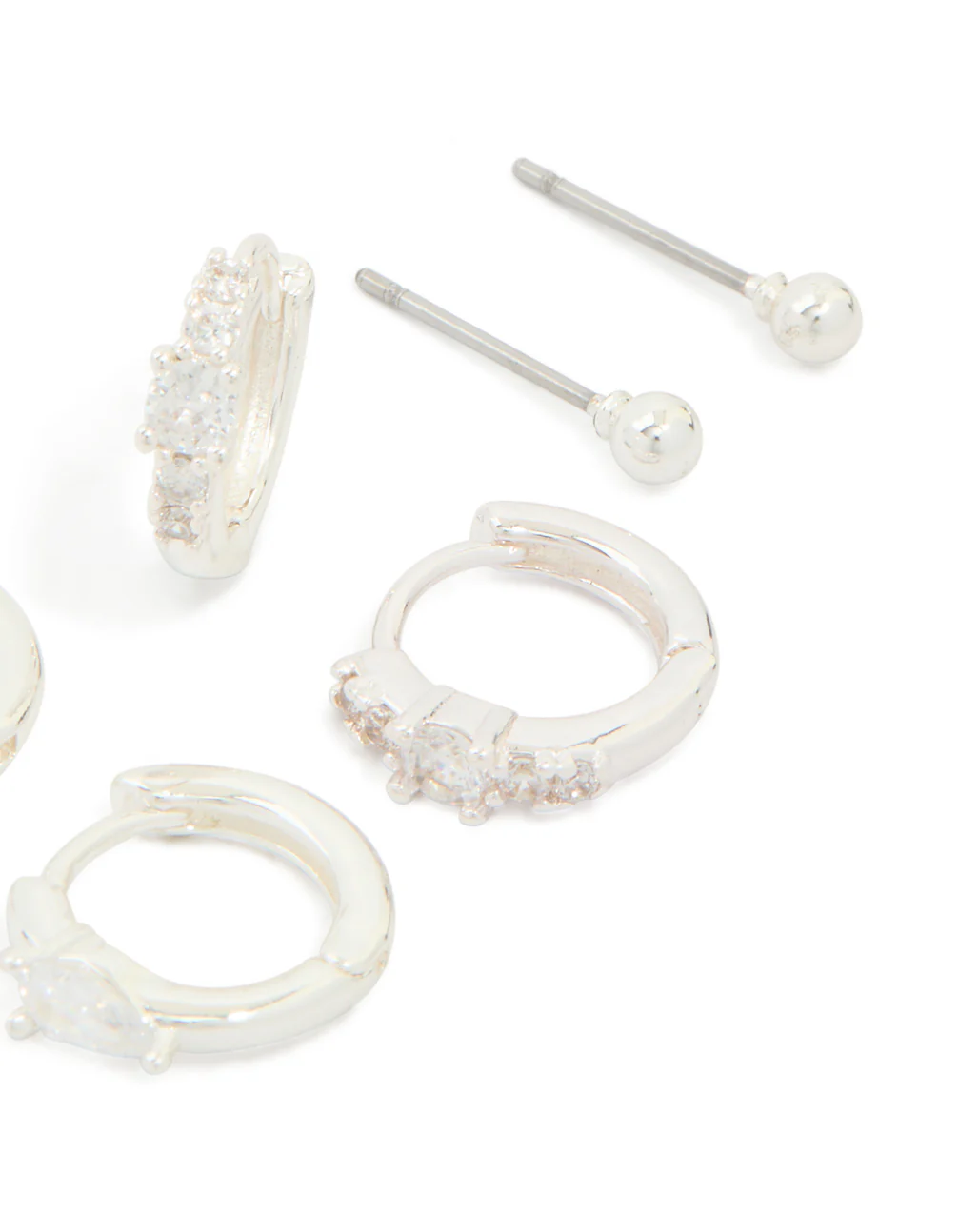Silver Plated Cubic Zirconia Fine Huggie & Stud Earrings 4-Pack - Image 3