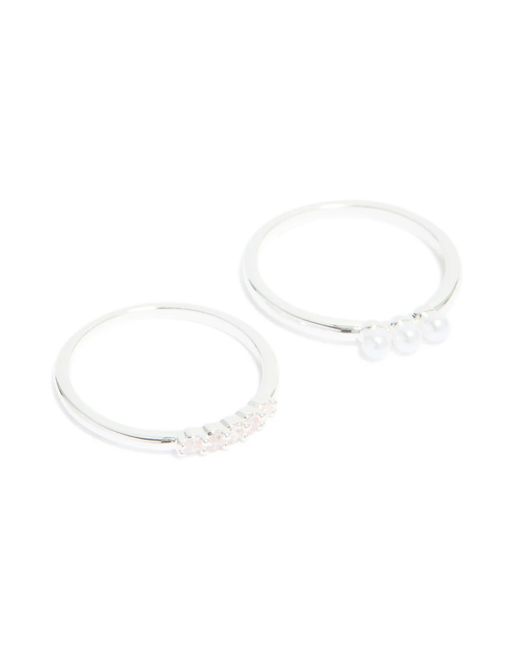 Silver Plated Cubic Zirconia & Fine Pearl Stacking Rings 2-Pack - Image 2