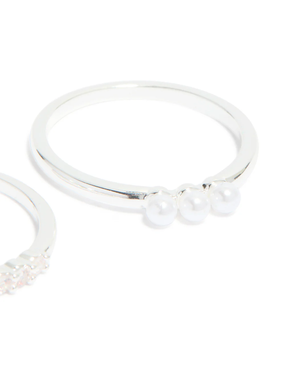 Silver Plated Cubic Zirconia & Fine Pearl Stacking Rings 2-Pack - Image 5