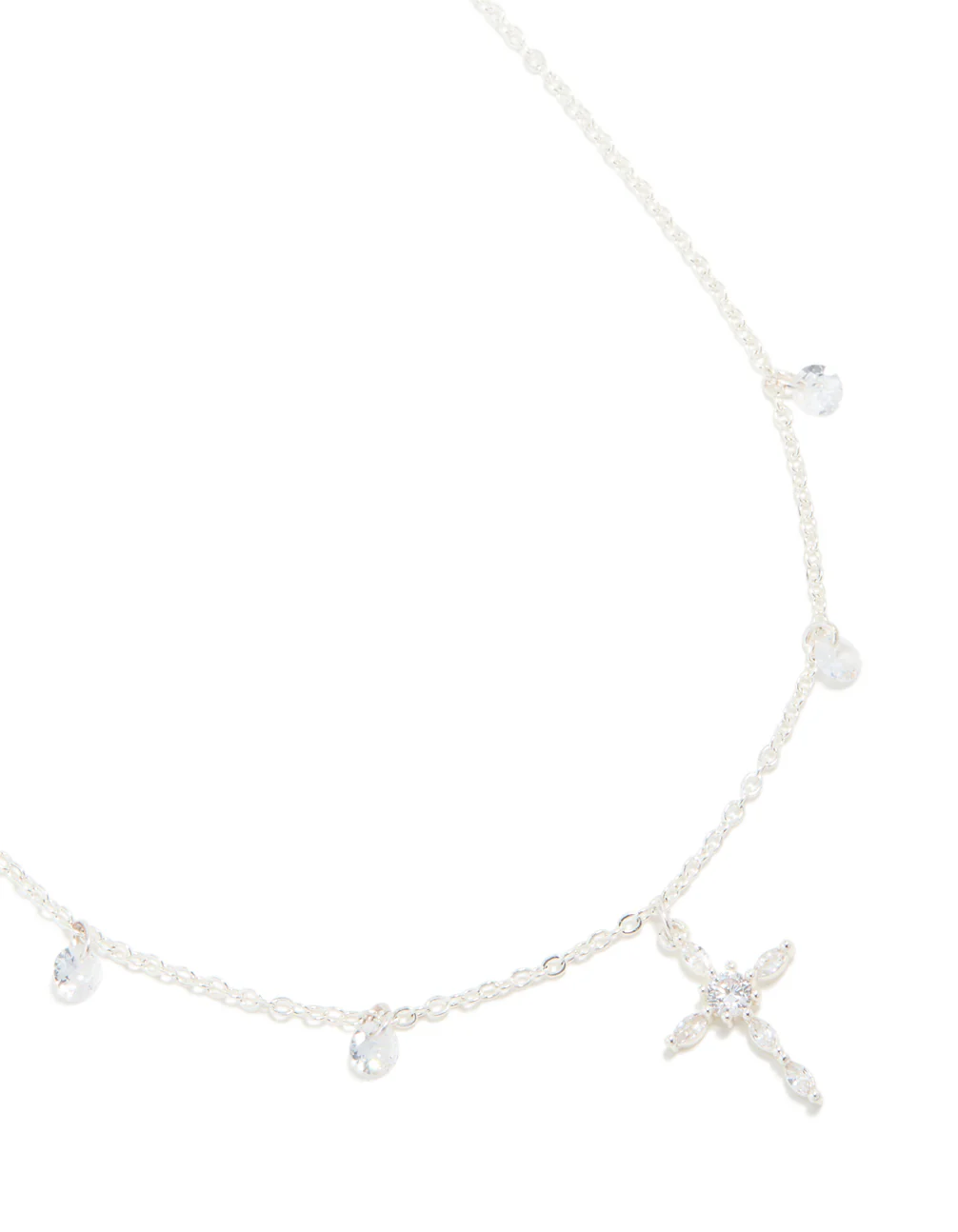 Silver Plated Cubic Zirconia Floating Cross Pendant Necklace