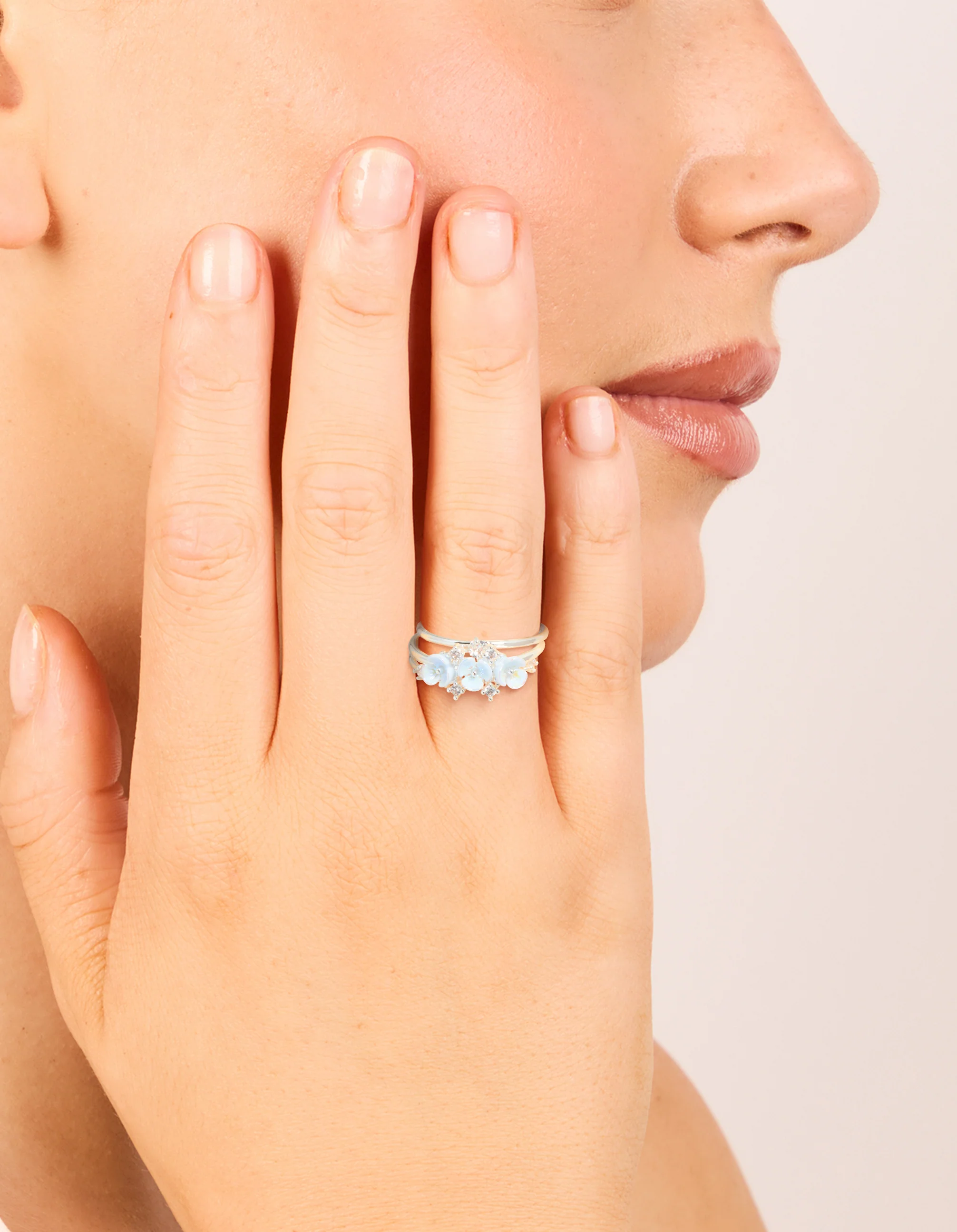 Silver Plated Cubic Zirconia Flower Stacking Rings 3-Pack - Image 2