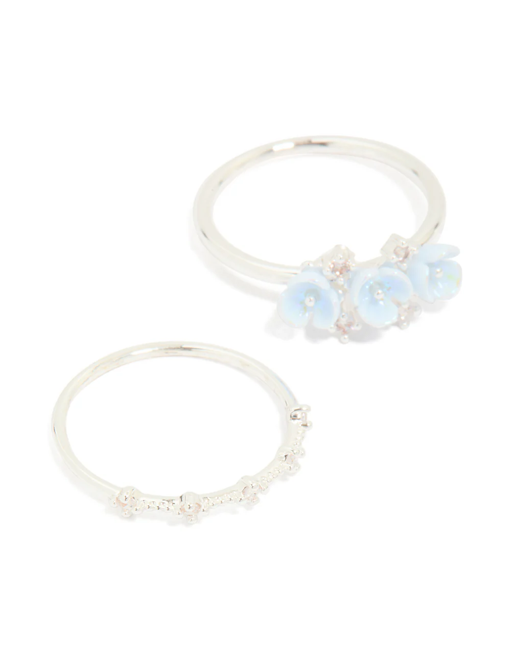 Silver Plated Cubic Zirconia Flower Stacking Rings 3-Pack - Image 4