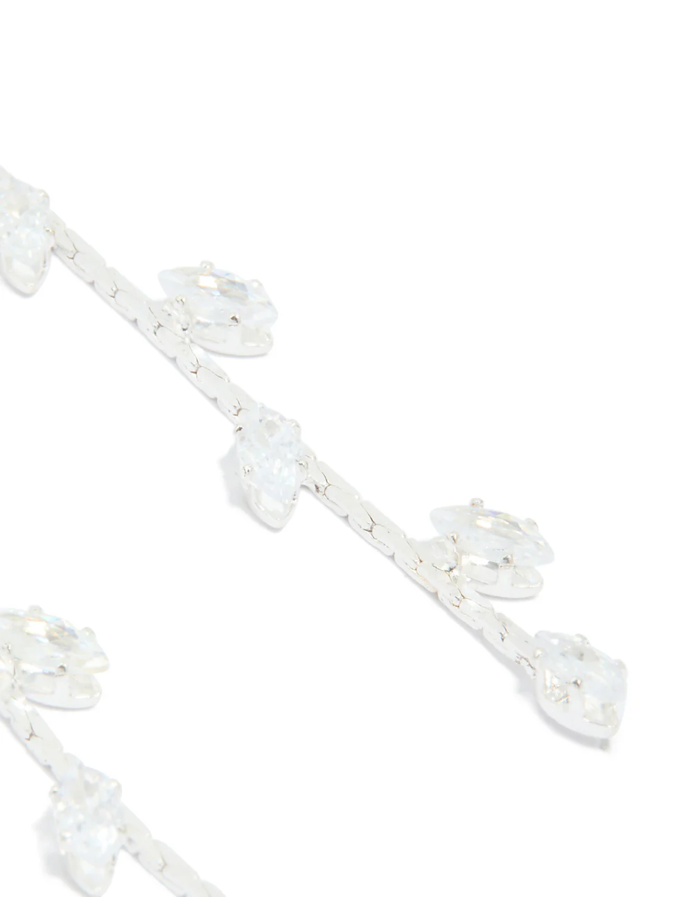 Silver Plated Cubic Zirconia Gleaming Leaf Drop Earrings - Image 3