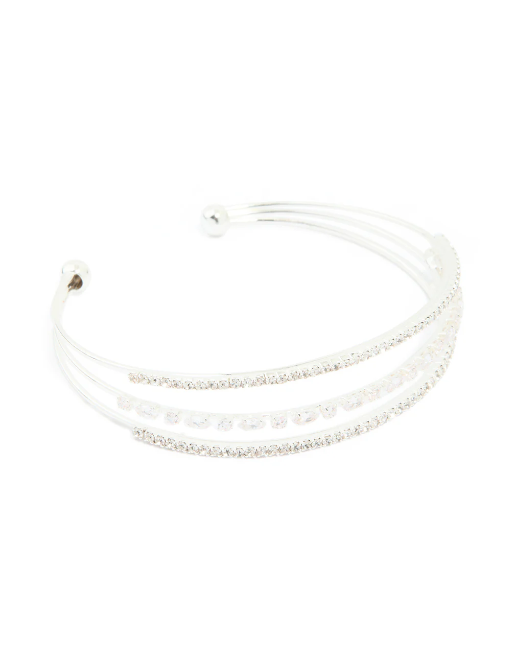 Silver Plated Cubic Zirconia Layered Wrist Cuff