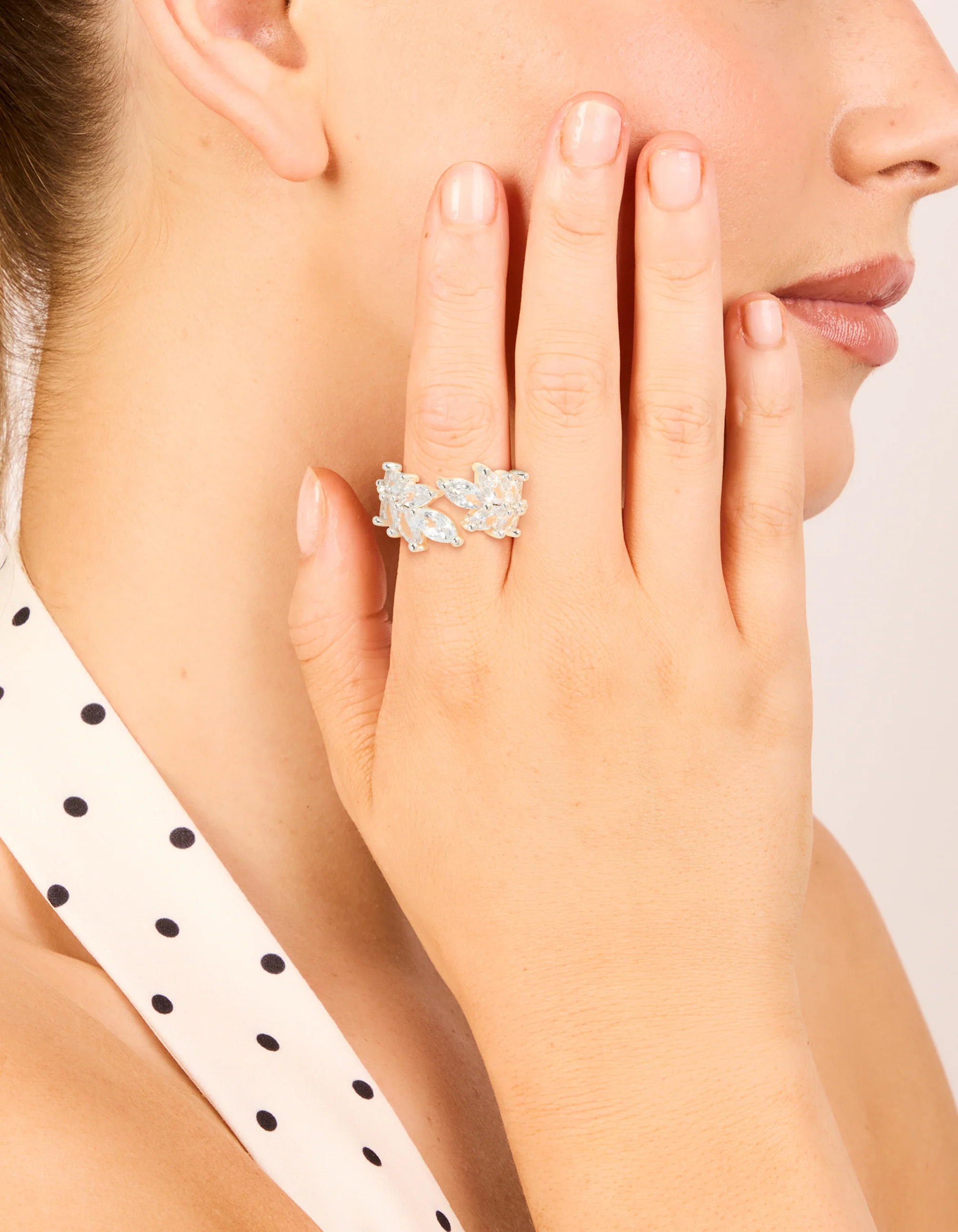 Silver Plated Cubic Zirconia Leaf Wrap Ring - Image 2