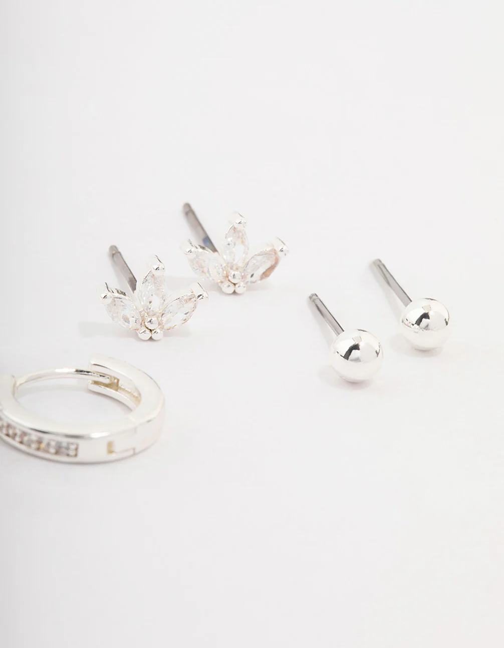 Silver Plated Brass  Cubic Zirconia Marquise Earring 3-Pack - Image 3