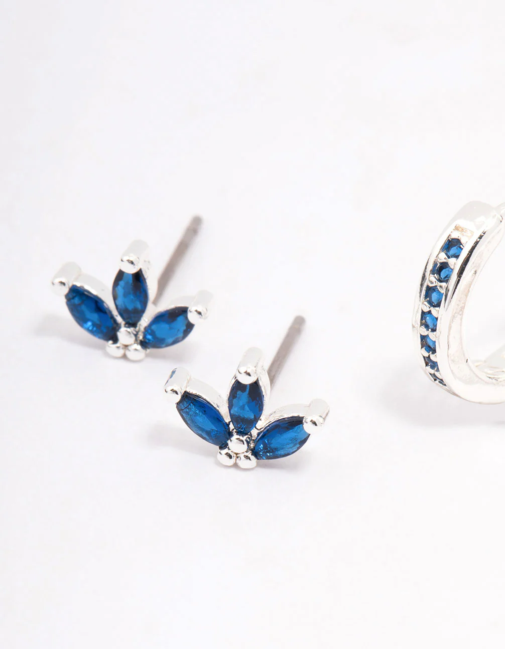 Silver Plated Cubic Zirconia Marquise Stud & Huggie Earring 3-Pack - Image 2
