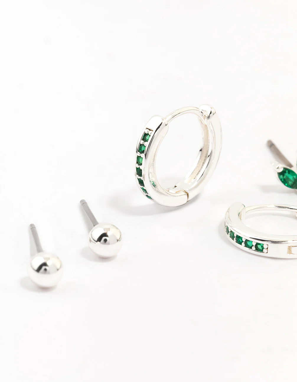Silver Plated Brass  Cubic Zirconia Marquise Stud & Huggie Hoop Earring Pack - Image 2