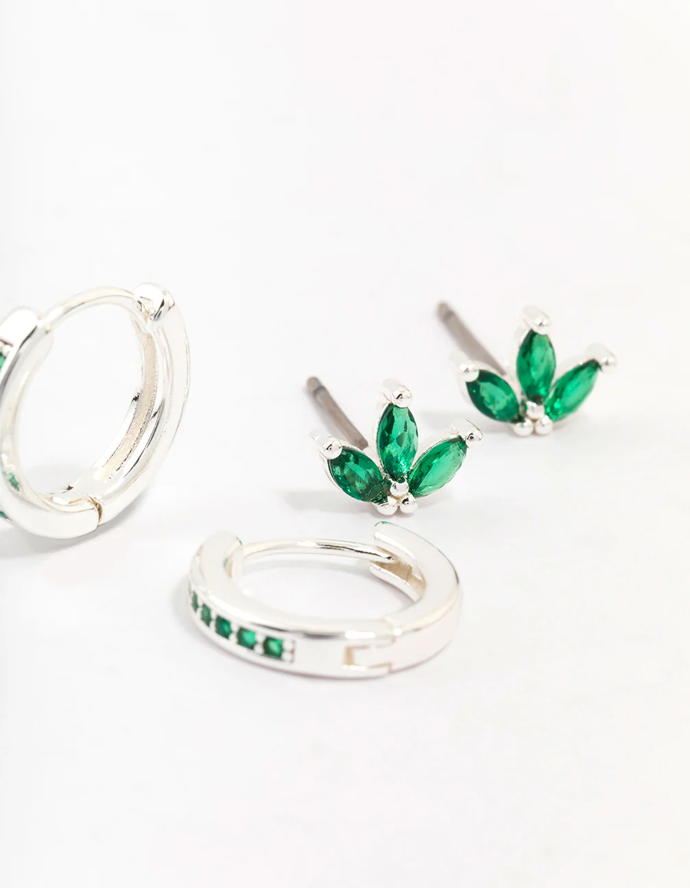 Silver Plated Brass  Cubic Zirconia Marquise Stud & Huggie Hoop Earring Pack - Image 3