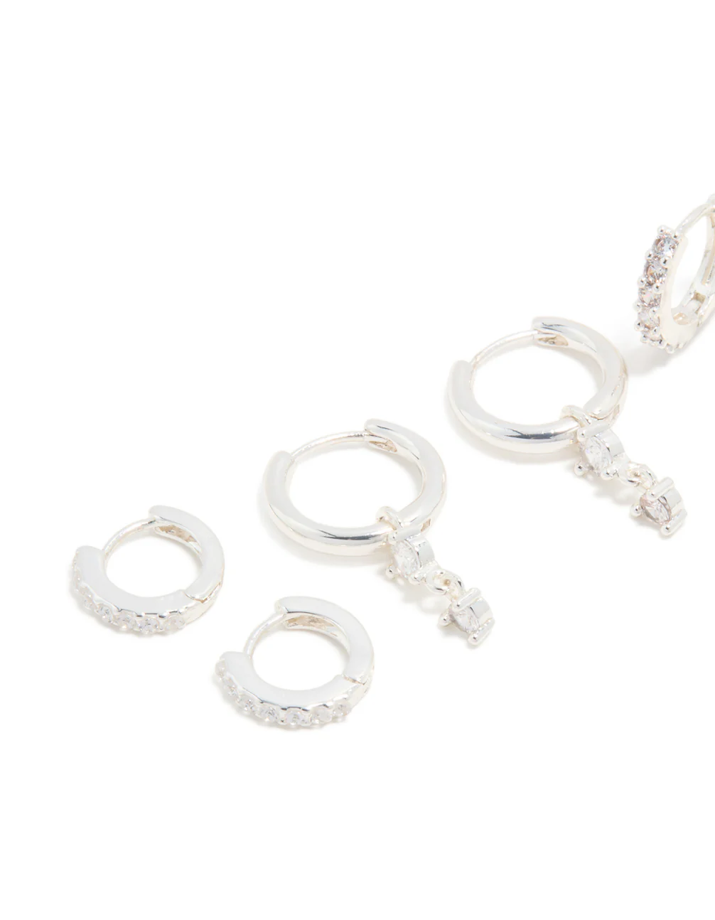 Silver Plated Cubic Zirconia Mini Huggie Earrings 4-Pack - Image 2