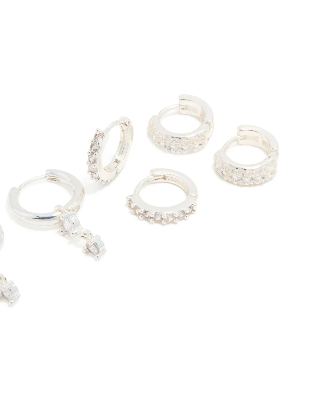 Silver Plated Cubic Zirconia Mini Huggie Earrings 4-Pack - Image 3