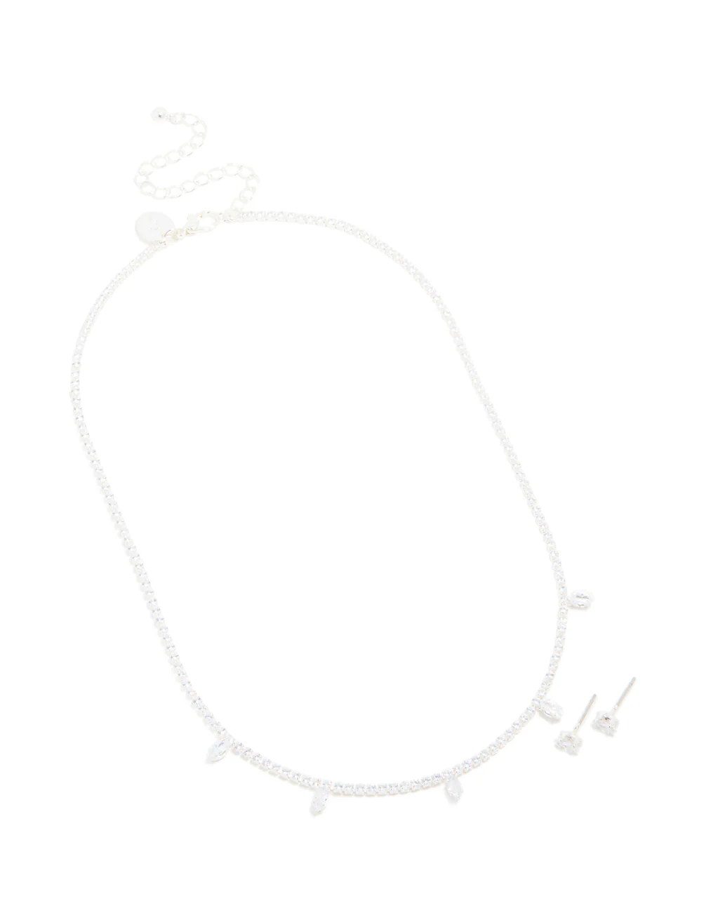 Silver Plated Cubic Zirconia Mini Marquise Drops Necklace & Earrings Set - Image 2