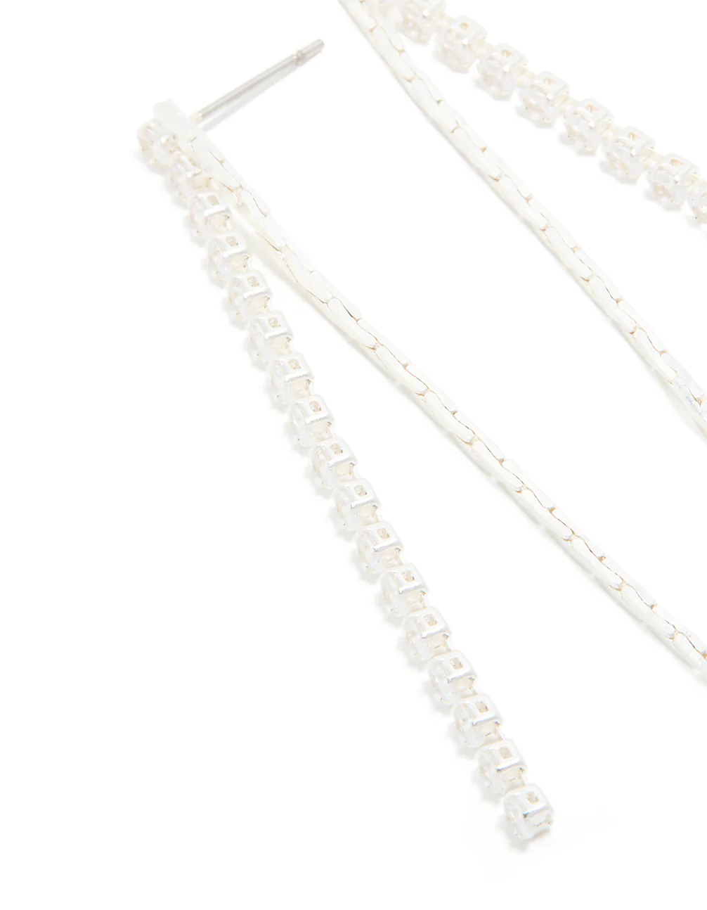 Silver Plated Cubic Zirconia Mixed Textured Cup Chain Drop Earrings - Image 2