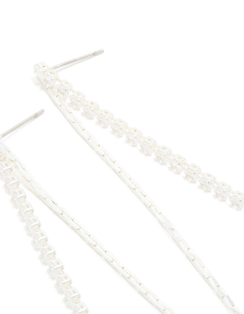 Silver Plated Cubic Zirconia Mixed Textured Cup Chain Drop Earrings - Image 3