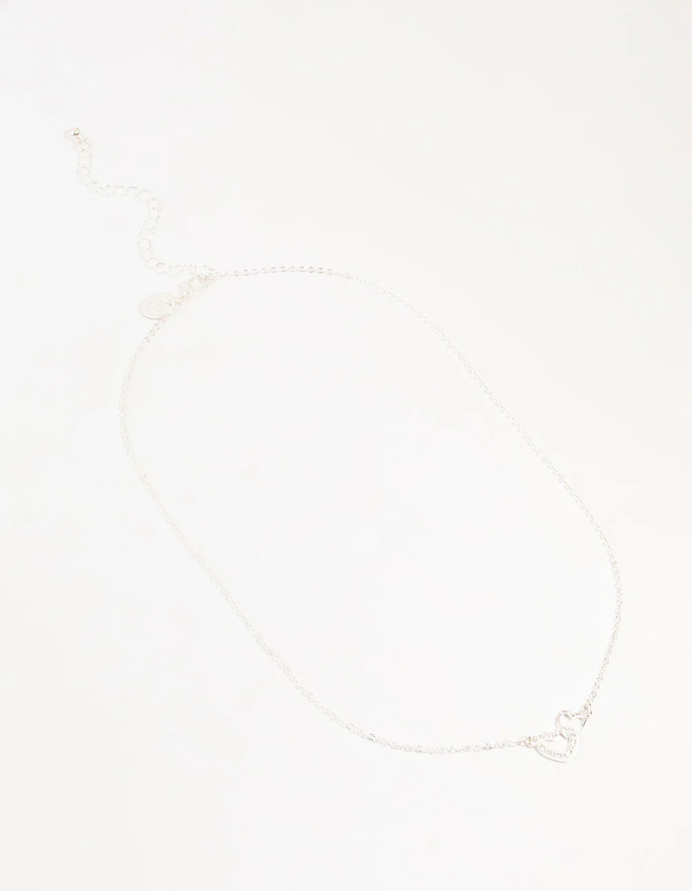 Silver Cubic Zirconia Open Double Heart Necklace - Image 2