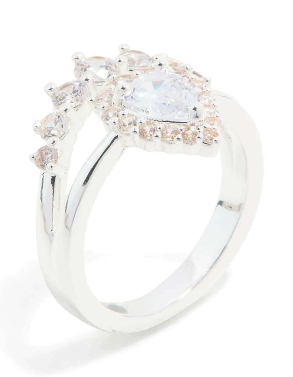 Silver Plated Cubic Zirconia Pear & Crown Layered Ring - Image 4