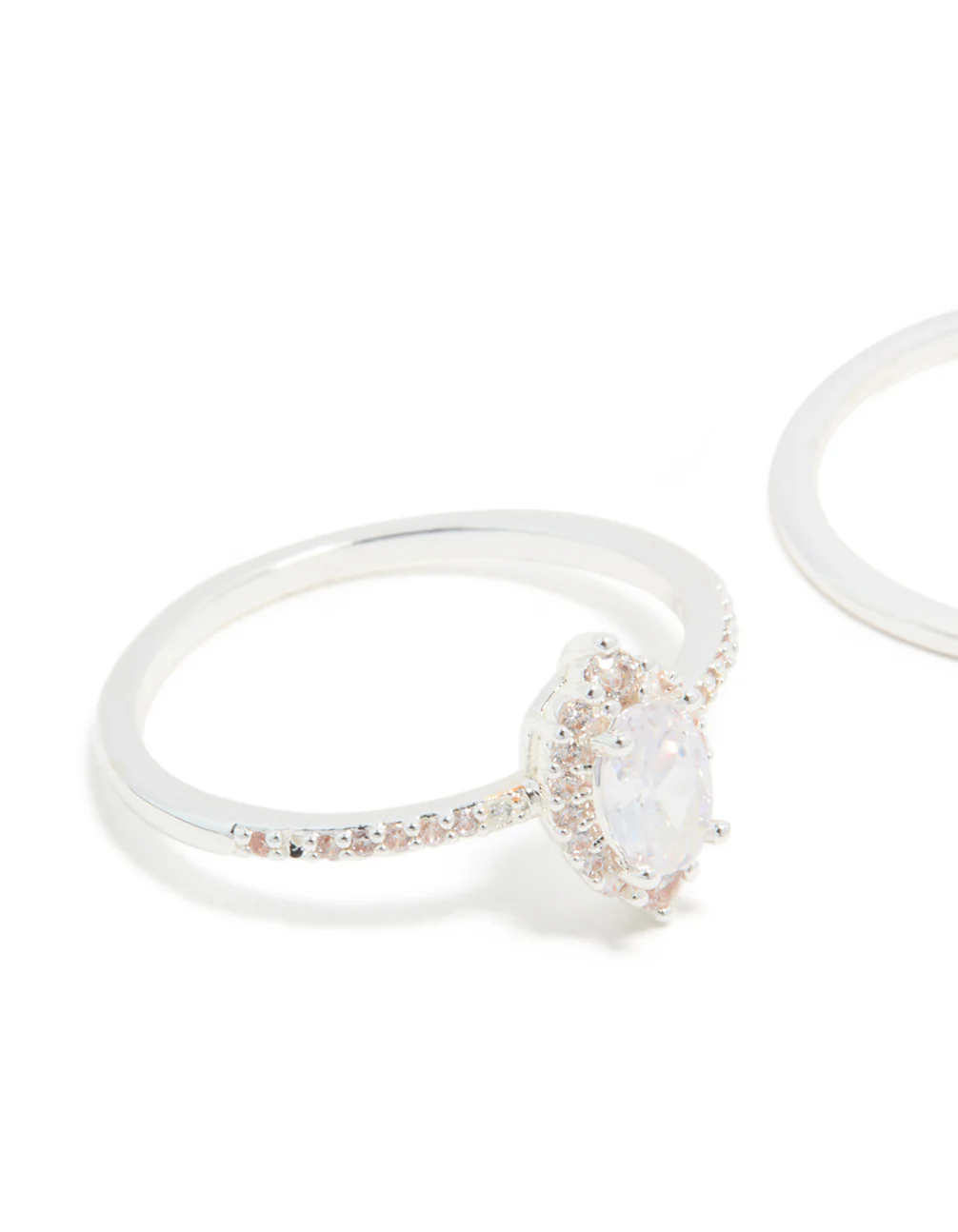 Silver Plated Cubic Zirconia Pear & Crown Stacking Rings 2-Pack - Image 4