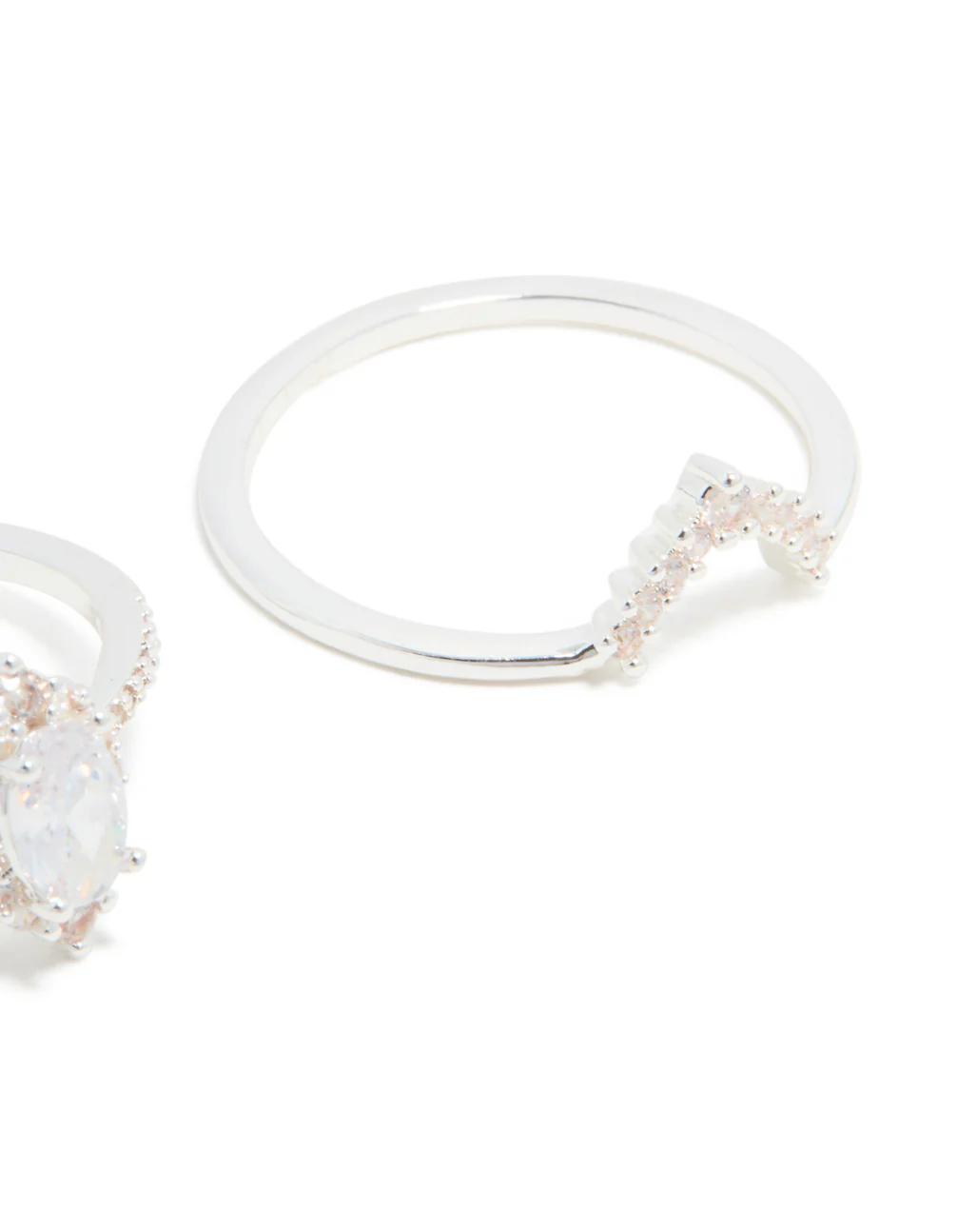 Silver Plated Cubic Zirconia Pear & Crown Stacking Rings 2-Pack - Image 5
