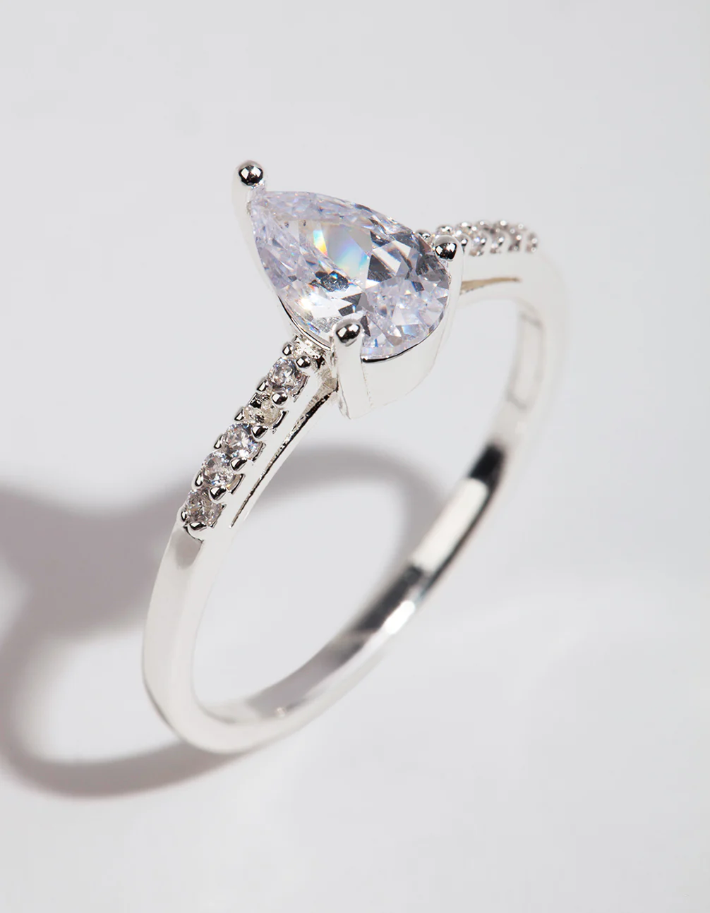 Silver Plated Pear Cubic Zirconia Ring - Image 3