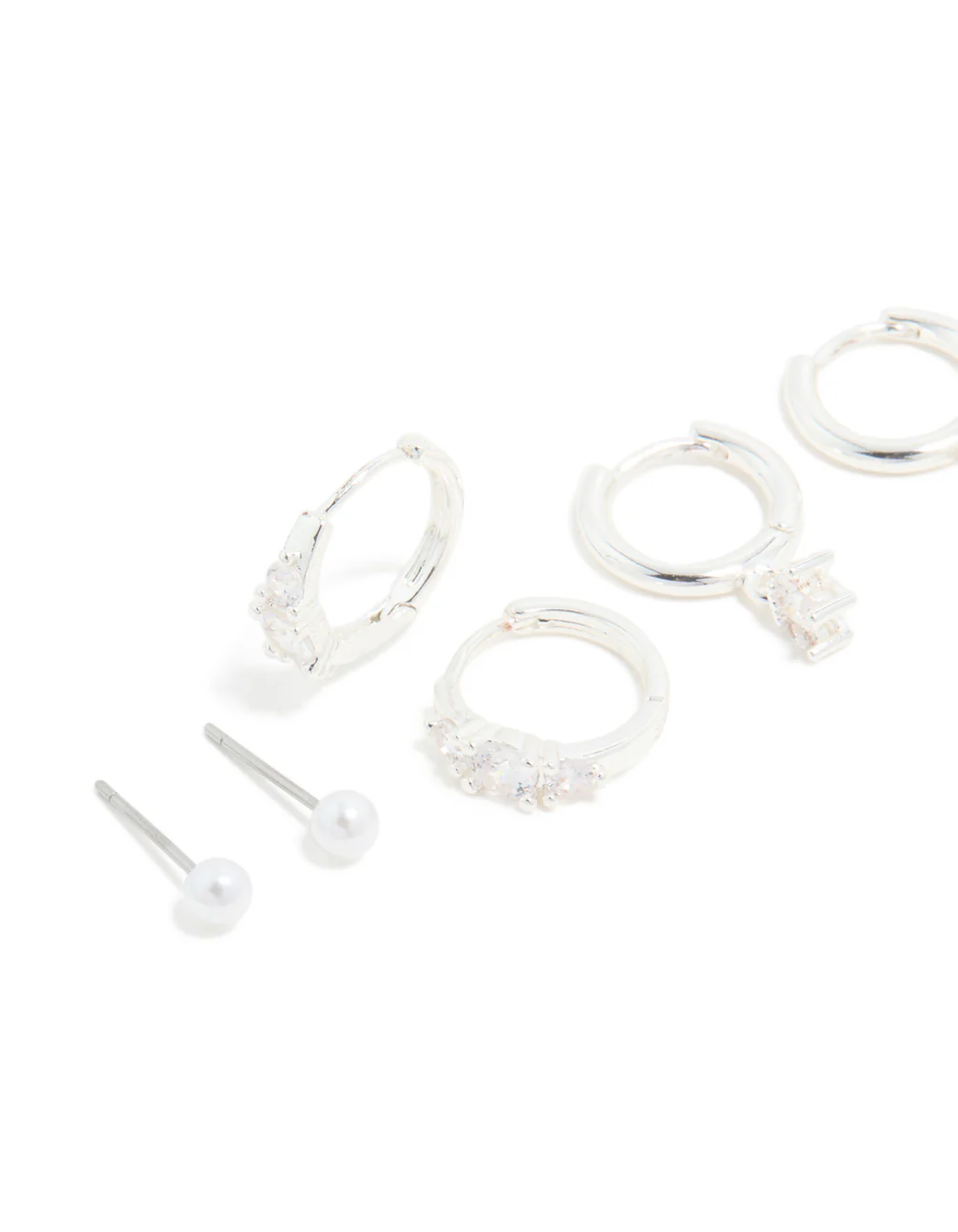 Silver Plated Cubic Zirconia & Pearl Earrings 4-Pack - Image 2