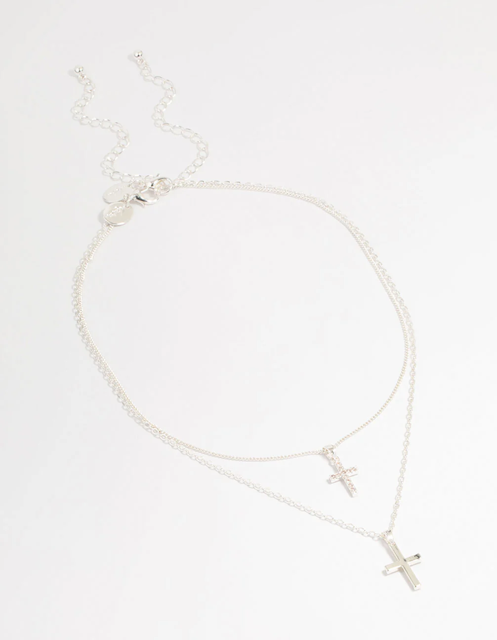 Silver Plated Cubic Zirconia & Plain Cross Layered Necklace - Image 2