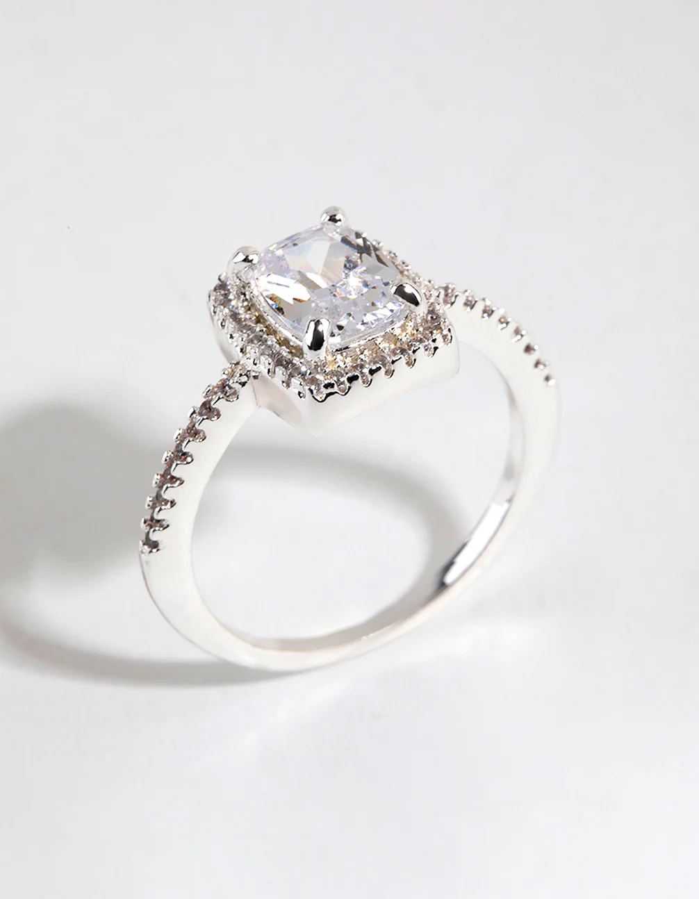 Silver Plated Cubic Zirconia Surround Stone Ring - Image 2