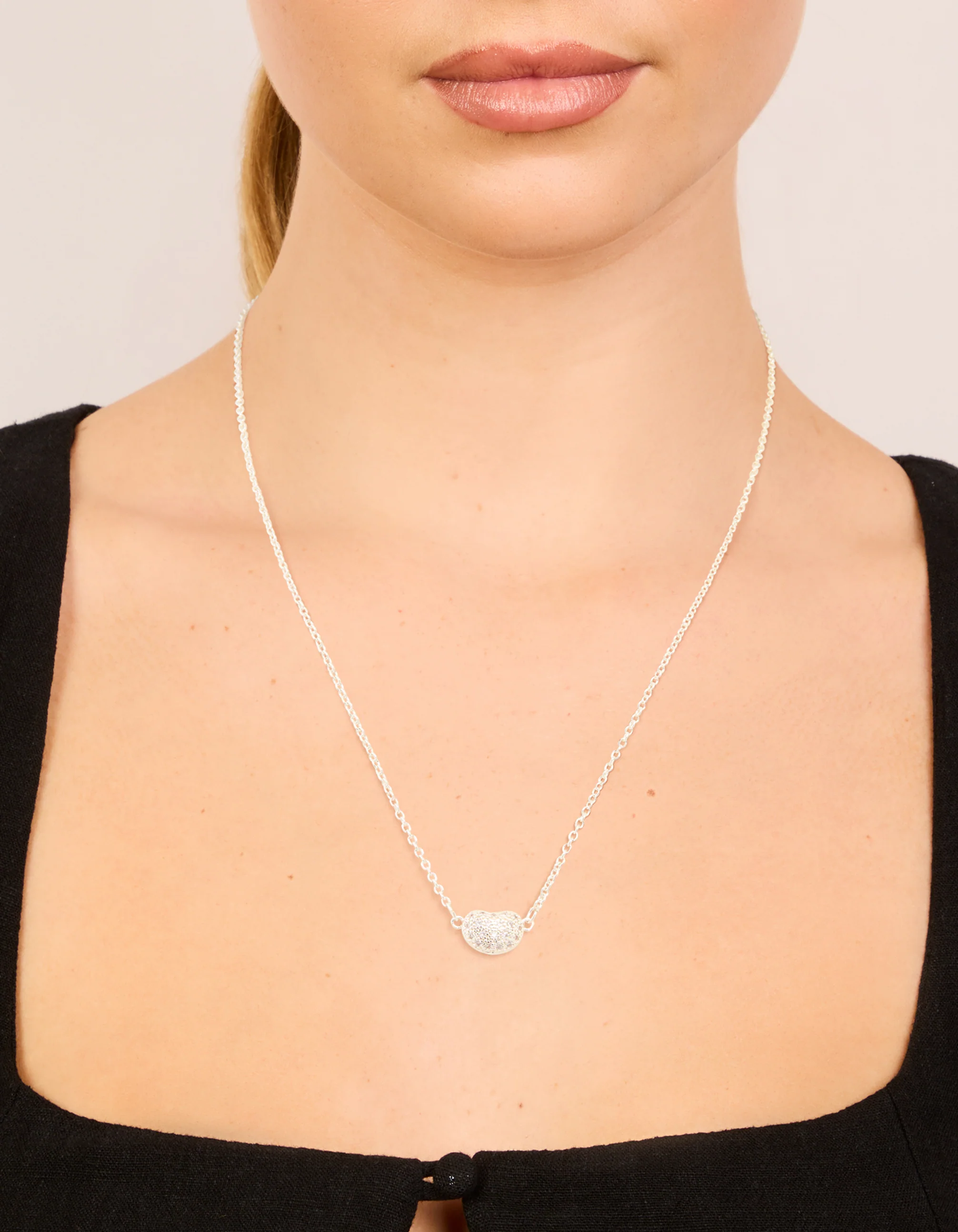 Silver Plated Cubic Zirconia Small Pebble Pendant Necklace - Image 2