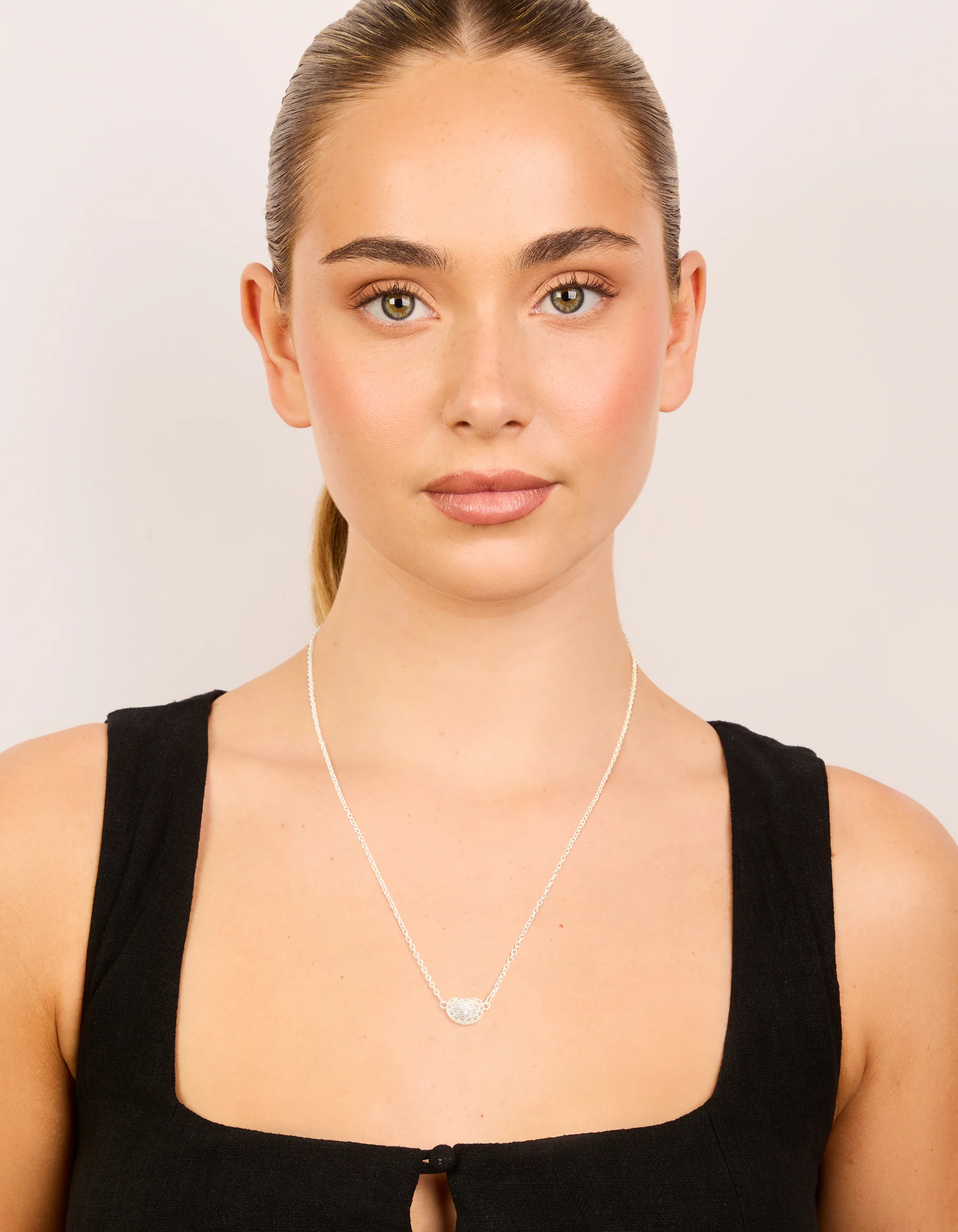 Silver Plated Cubic Zirconia Small Pebble Pendant Necklace - Image 3