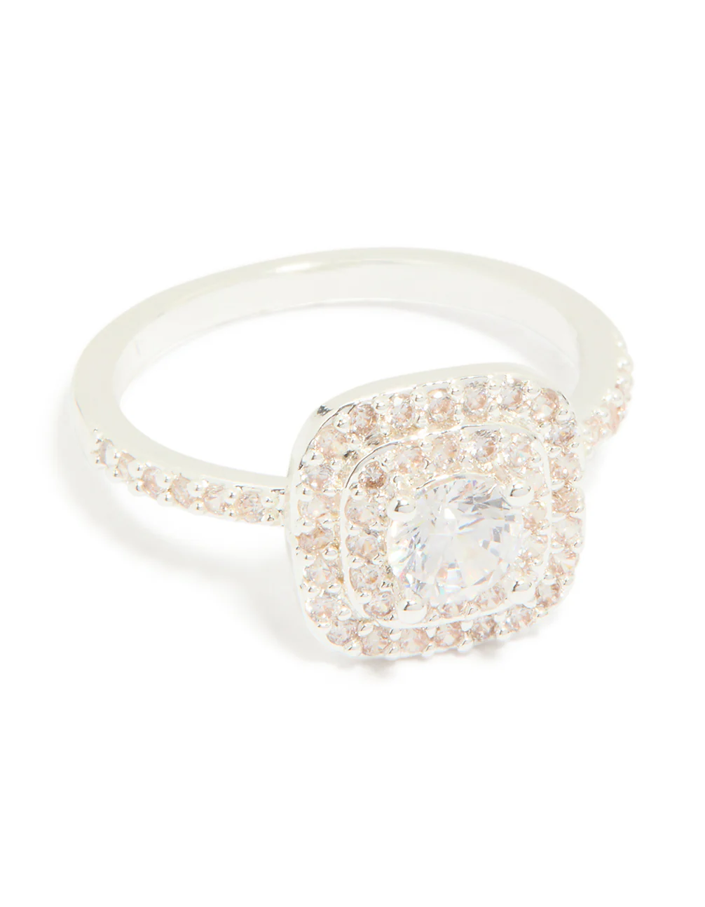 Silver Plated Cubic Zirconia Square & Band Rings 2-Pack - Image 5