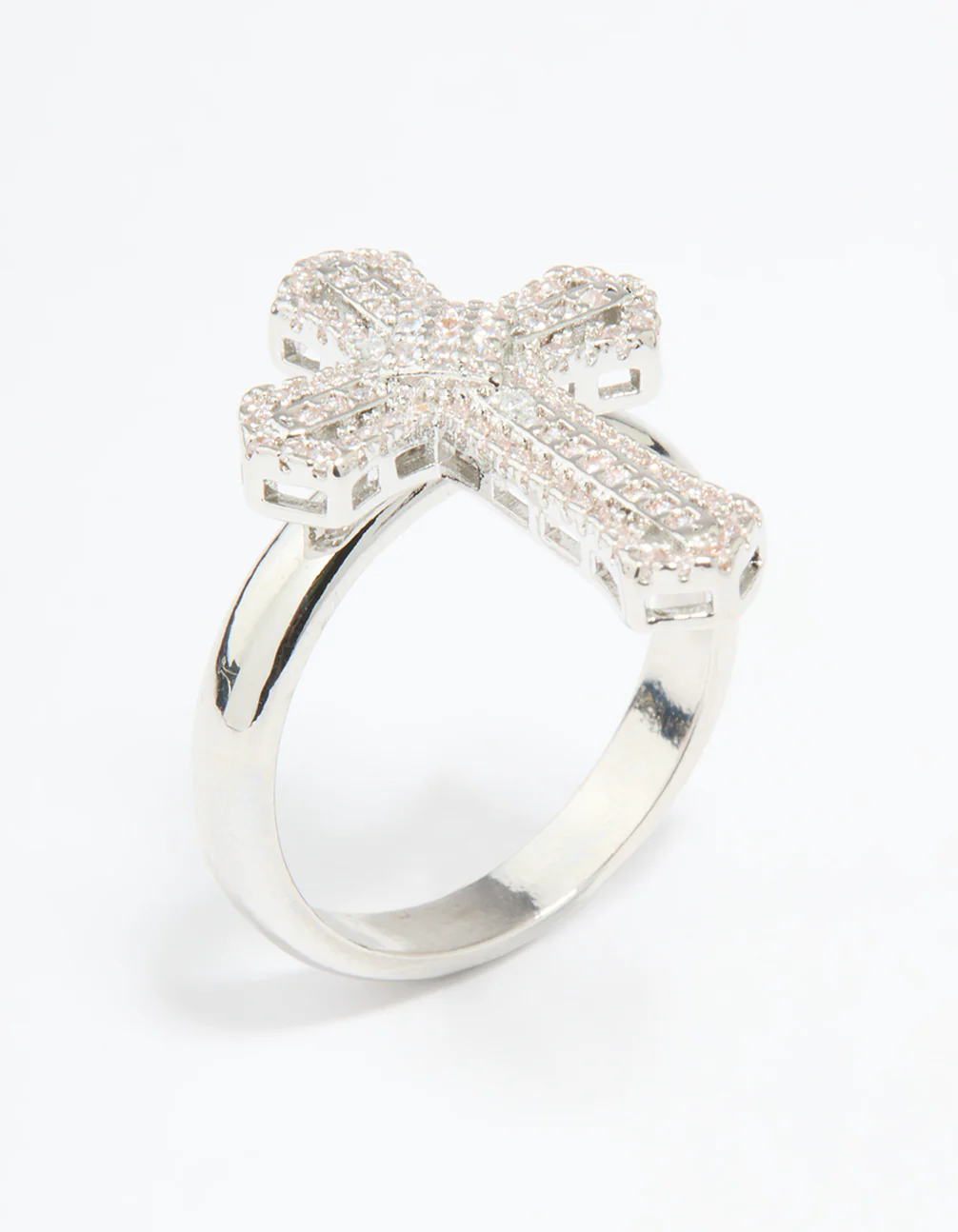 Silver Plated Cubic Zirconia Statement Cross Ring - Image 4
