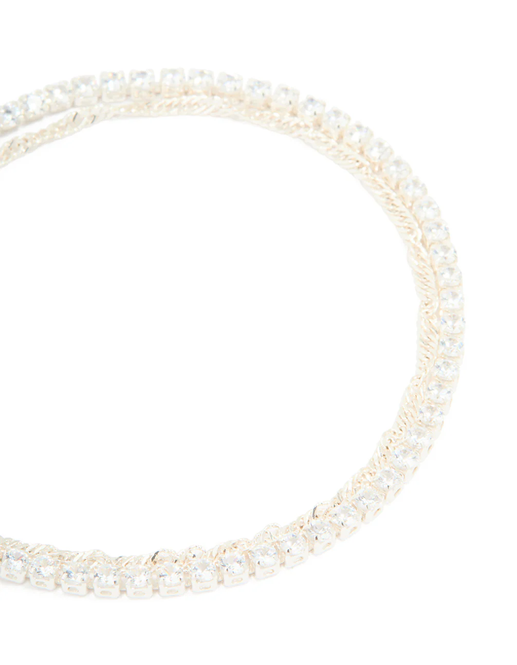 Silver Plated Cubic Zirconia Tennis & Plain Chain Layered Bracelet - Image 4