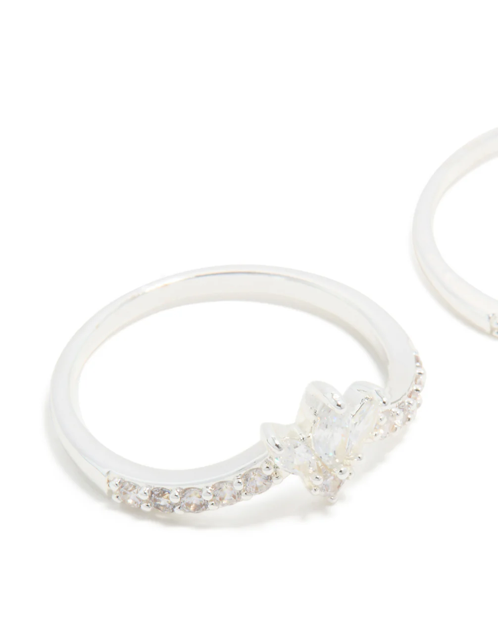 Silver Plated Cubic Zirconia Triple Leaf & Crown Stacking Rings 2-Pack - Image 4