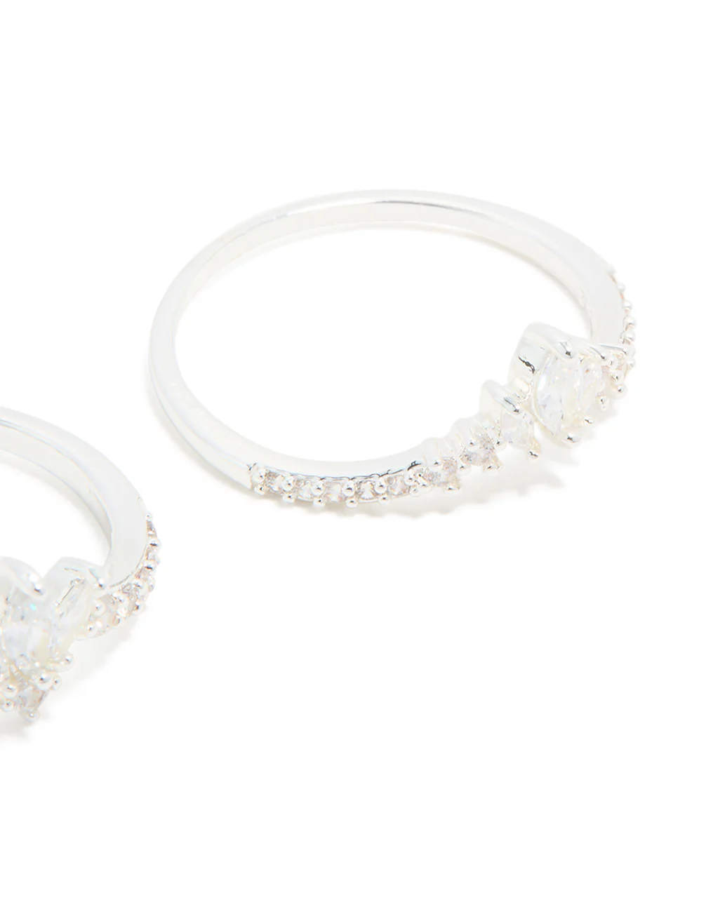 Silver Plated Cubic Zirconia Triple Leaf & Crown Stacking Rings 2-Pack - Image 5