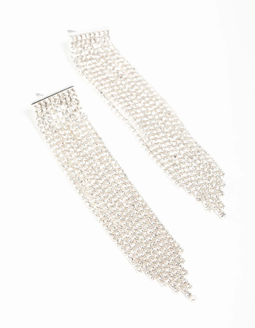 Silver Plated Cupchain Diamante Fringe Stud Earrings - Image 2
